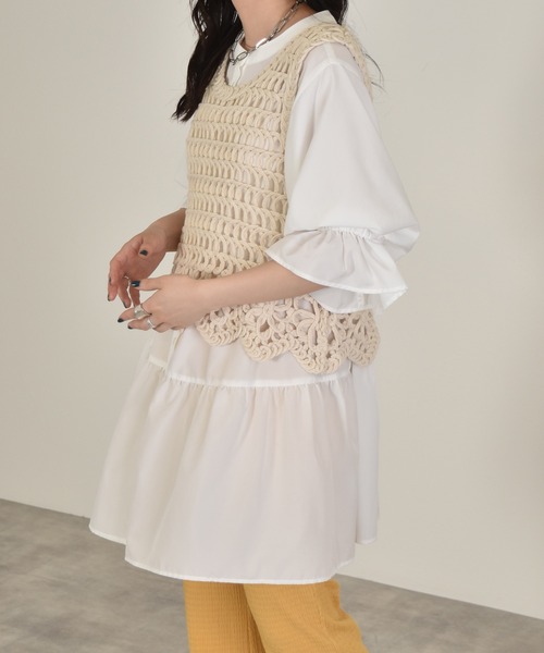 w closet（ダブルクローゼット）の「パフスリーブ2WAYティアードチュニック（チュニック・レディース・パープル/オフホワイト/グリーン系その他/スミクロ・FREE）」の7枚目の写真