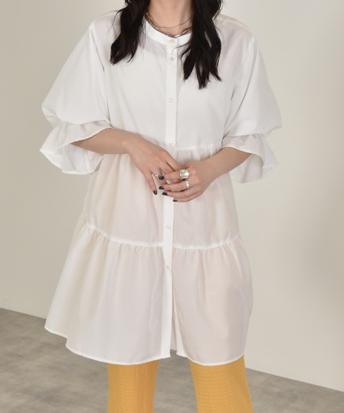 w closet（ダブルクローゼット）の「パフスリーブ2WAYティアードチュニック（チュニック・レディース・パープル/オフホワイト/グリーン系その他/スミクロ・FREE）」の11枚目の写真