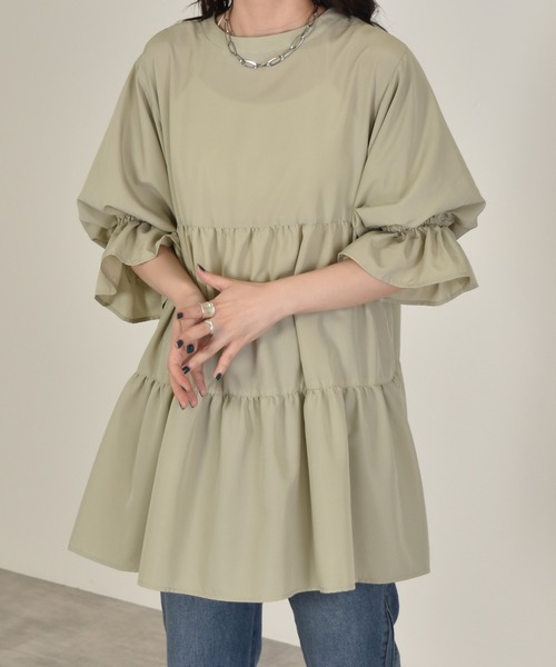 w closet（ダブルクローゼット）の「パフスリーブ2WAYティアードチュニック（チュニック・レディース・パープル/オフホワイト/グリーン系その他/スミクロ・FREE）」の19枚目の写真