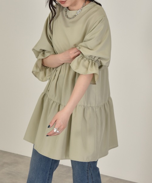 w closet（ダブルクローゼット）の「パフスリーブ2WAYティアードチュニック（チュニック・レディース・パープル/オフホワイト/グリーン系その他/スミクロ・FREE）」の21枚目の写真