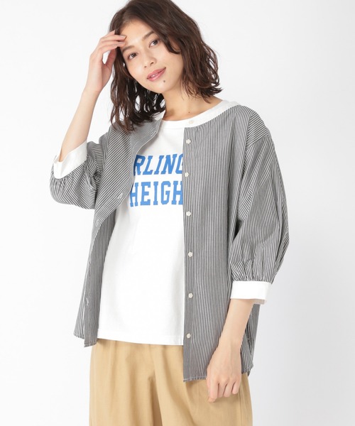 studio CLIP（スタディオクリップ）の「ダブルフロント切り替えブラウス（シャツ/ブラウス・レディース・ブルー/ベージュ/ブラック・LARGE/MEDIUM）」の2枚目の写真