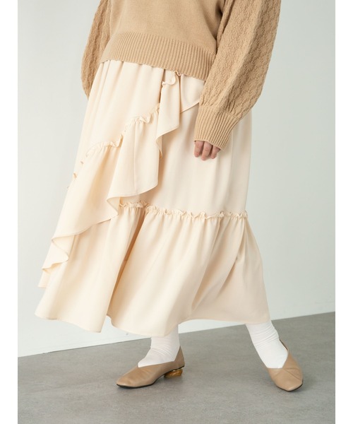 SLURR(スラ―)の「【大きいサイズ】フリルロングスカート(スカート・レディース・アイボリー/モカ・L)」の5枚目の写真