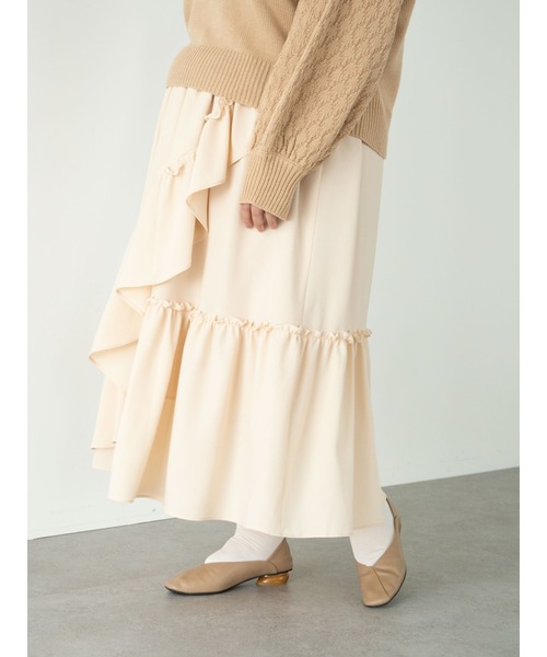 SLURR(スラ―)の「【大きいサイズ】フリルロングスカート(スカート・レディース・アイボリー/モカ・L)」の6枚目の写真