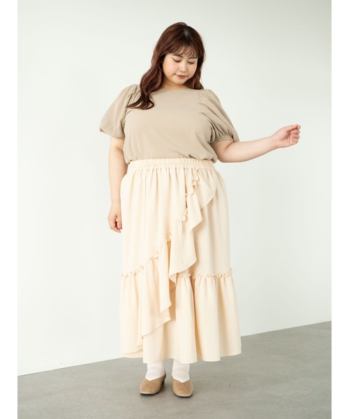 SLURR(スラ―)の「【大きいサイズ】フリルロングスカート(スカート・レディース・アイボリー/モカ・L)」の3枚目の写真