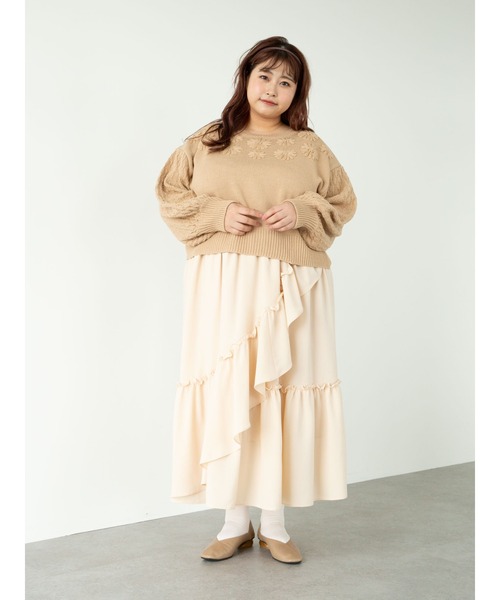 SLURR(スラ―)の「【大きいサイズ】フリルロングスカート(スカート・レディース・アイボリー/モカ・L)」の10枚目の写真