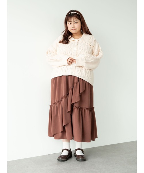 SLURR(スラ―)の「【大きいサイズ】フリルロングスカート(スカート・レディース・アイボリー/モカ・L)」の21枚目の写真