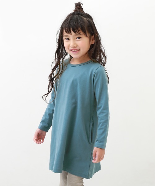 devirock（デビロック）の「Aライン無地長袖ワンピース（ワンピース・キッズ・スモークピンク/ラベンダー/ブラック/ブルーグレー/ネイビー/モカ/ライトカーキ/グレー系その他・150cm/160cm/120cm/100cm/110cm/140cm/90cm/130cm/80ｃｍ）」の3枚目の写真