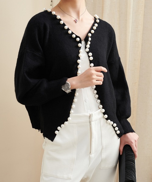 solleim（ソルレム）の「パールデザインカーディガン（カーディガン/ボレロ・レディース・ブラック/オフホワイト/グレー・M）」の11枚目の写真