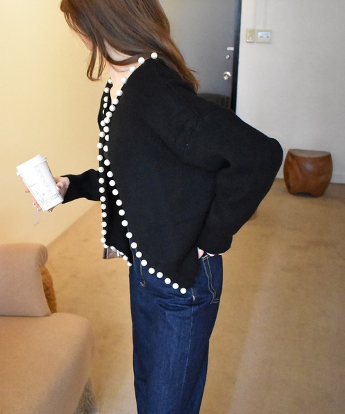 solleim（ソルレム）の「パールデザインカーディガン（カーディガン/ボレロ・レディース・ブラック/オフホワイト/グレー・M）」の5枚目の写真
