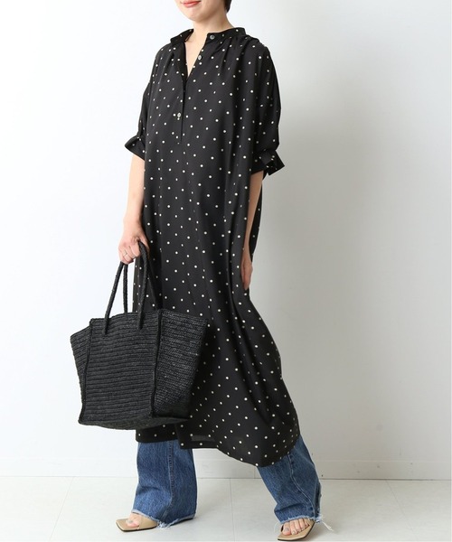 美品ジャーナルスタンダードレサージュ☆ドット タックスリーブワンピース F 黒 journal standard L'essage（ジャーナルスタンダードレサージュ