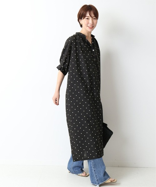 美品ジャーナルスタンダードレサージュ☆ドット タックスリーブワンピース F 黒 journal standard L'essage（ジャーナルスタンダードレサージュ