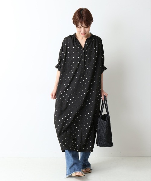 美品ジャーナルスタンダードレサージュ☆ドット タックスリーブワンピース F 黒 美品ジャーナルスタンダードレサージュ☆ドット タックスリーブ