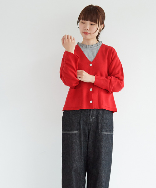 aimer le mieux（エメルミュー）の「aimer ミラノリブ　Vネックカーディガン（カーディガン/ボレロ・レディース・ダークネイビー/キナリ/レッド・FREE）」の22枚目の写真