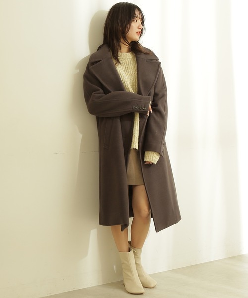 FREE'S MART（フリーズマート）の「【Sシリーズ対応】◆ジャージメルトンダブルブレストコート（チェスターコート・レディース・ブルー/チャコールグレー/オフホワイト/モカ/ブラウン系その他2・SMALL/MEDIUM）」の10枚目の写真