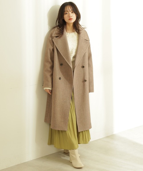 FREE'S MART（フリーズマート）の「【Sシリーズ対応】◆ジャージメルトンダブルブレストコート（チェスターコート・レディース・ブルー/チャコールグレー/オフホワイト/モカ/ブラウン系その他2・SMALL/MEDIUM）」の9枚目の写真