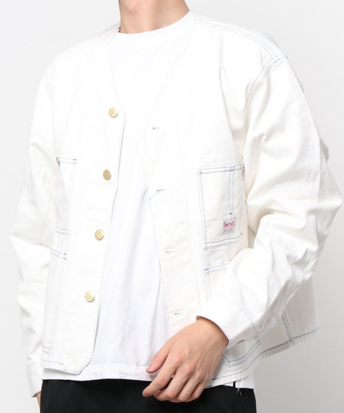 SMITH'S（スミス）の「【SMITH'S AMERICAN/スミス アメリカン】ノーカラーカバーオールジャケット（ノーカラージャケット・メンズ・ホワイト/ブラック/キナリ・M/L）」の5枚目の写真