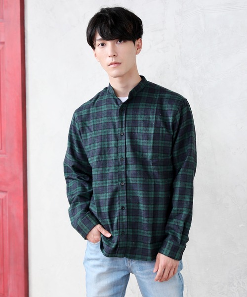 TopIsm（トップイズム）の「バンドカラー長袖ネルチェックシャツ（シャツ/ブラウス・メンズ・ホワイト/ブラック/ブラウン/グレー/ブラック系その他・LL/M/L）」の4枚目の写真