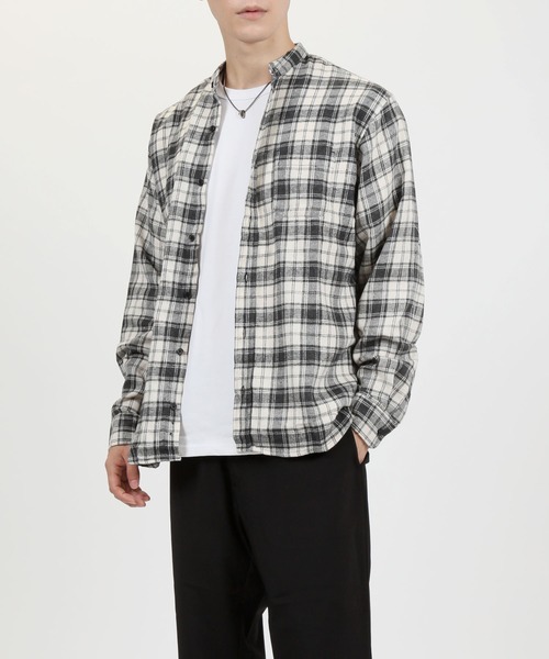 TopIsm（トップイズム）の「バンドカラー長袖ネルチェックシャツ（シャツ/ブラウス・メンズ・ホワイト/ブラック/ブラウン/グレー/ブラック系その他・LL/M/L）」の6枚目の写真