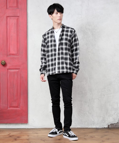 TopIsm（トップイズム）の「バンドカラー長袖ネルチェックシャツ（シャツ/ブラウス・メンズ・ホワイト/ブラック/ブラウン/グレー/ブラック系その他・LL/M/L）」の11枚目の写真