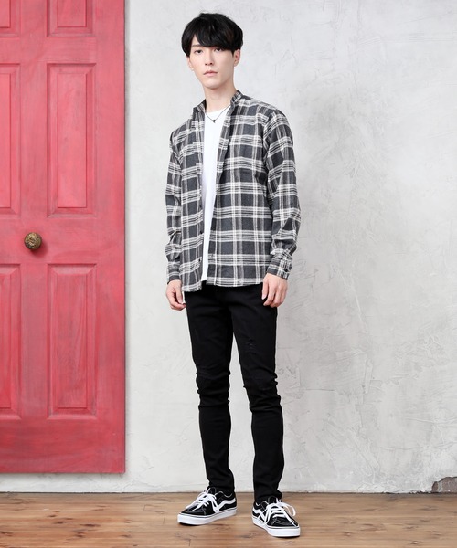 TopIsm（トップイズム）の「バンドカラー長袖ネルチェックシャツ（シャツ/ブラウス・メンズ・ホワイト/ブラック/ブラウン/グレー/ブラック系その他・LL/M/L）」の15枚目の写真