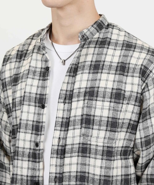TopIsm（トップイズム）の「バンドカラー長袖ネルチェックシャツ（シャツ/ブラウス・メンズ・ホワイト/ブラック/ブラウン/グレー/ブラック系その他・LL/M/L）」の7枚目の写真