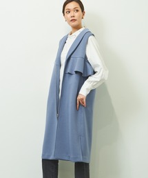 バックシャン バックフリル エアクッション ショールカラー ロングベスト