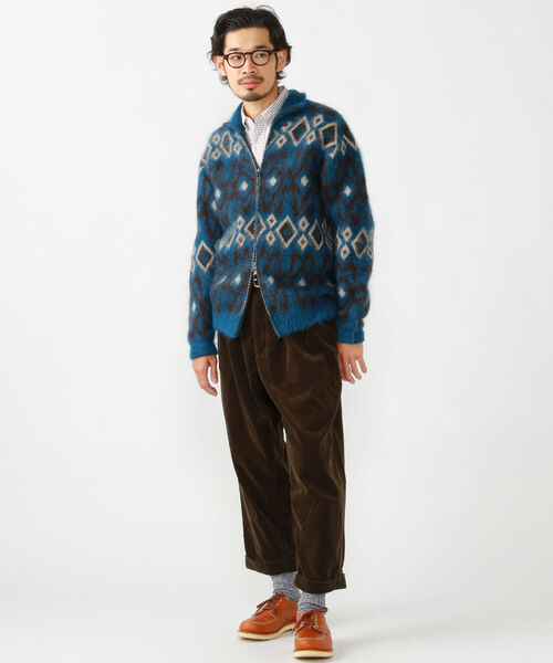 BEAMS PLUS(ビームスプラス)の「BEAMS PLUS / ジオメトリック ジャカード ジップ ニット(ニット/セーター・メンズ・ブルー/ブラウン・LARGE/X-LARGE/SMALL/MEDIUM)」の6枚目の写真