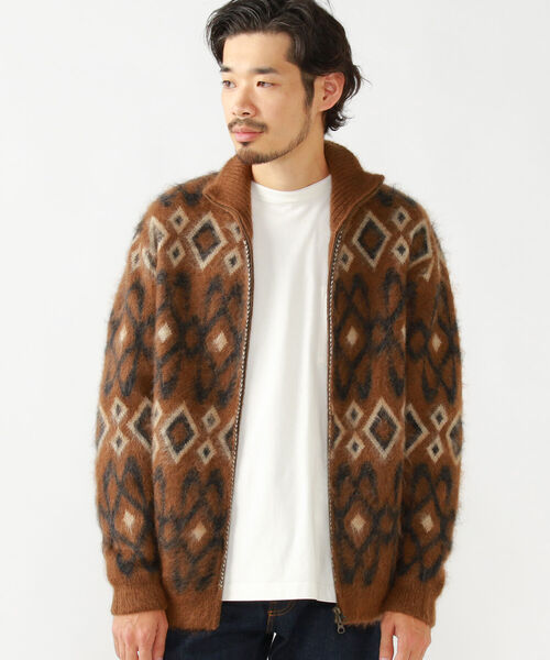 BEAMS PLUS(ビームスプラス)の「BEAMS PLUS / ジオメトリック ジャカード ジップ ニット(ニット/セーター・メンズ・ブルー/ブラウン・LARGE/X-LARGE/SMALL/MEDIUM)」の8枚目の写真