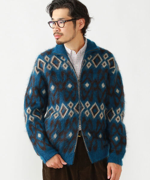 BEAMS PLUS(ビームスプラス)の「BEAMS PLUS / ジオメトリック ジャカード ジップ ニット(ニット/セーター・メンズ・ブルー/ブラウン・LARGE/X-LARGE/SMALL/MEDIUM)」の9枚目の写真
