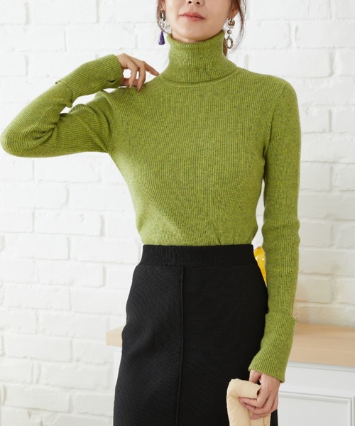 acro（アクロ）の「フィンガーホールタートルリブニット/AC1188（ニット/セーター・レディース・ベージュ/ブラウン/ブルー/カーキ/パープル/アイボリー/グリーン/ブラック/ホワイト・ﾌﾘ-）」の20枚目の写真
