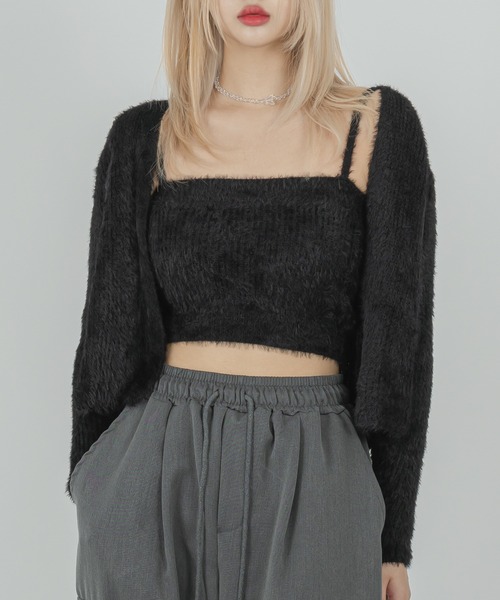 FOLLOWIN（フォロウィン）の「アンゴラフェイクファーキャミソールカーディガンセット（カーディガン/ボレロ・レディース・ブラック/レッド/ブルー/アイボリー・FREE）」の21枚目の写真