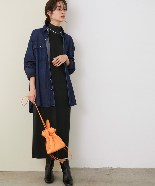 ROPE'(ロペ)の「【シリーズ】ウールスムースリブコンビタートルワンピース(ワンピース・レディース・スミクロ/キナリ/カーキ・38/36)」の2枚目の写真