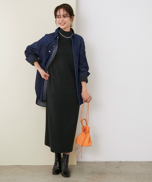 ROPE'(ロペ)の「【シリーズ】ウールスムースリブコンビタートルワンピース(ワンピース・レディース・スミクロ/キナリ/カーキ・38/36)」の15枚目の写真