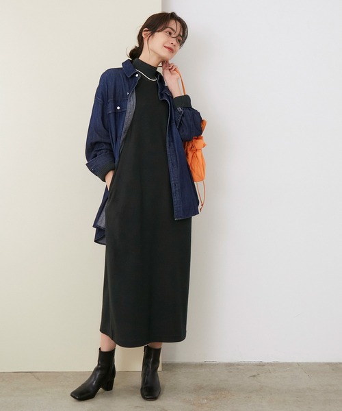 ROPE'(ロペ)の「【シリーズ】ウールスムースリブコンビタートルワンピース(ワンピース・レディース・スミクロ/キナリ/カーキ・38/36)」の10枚目の写真