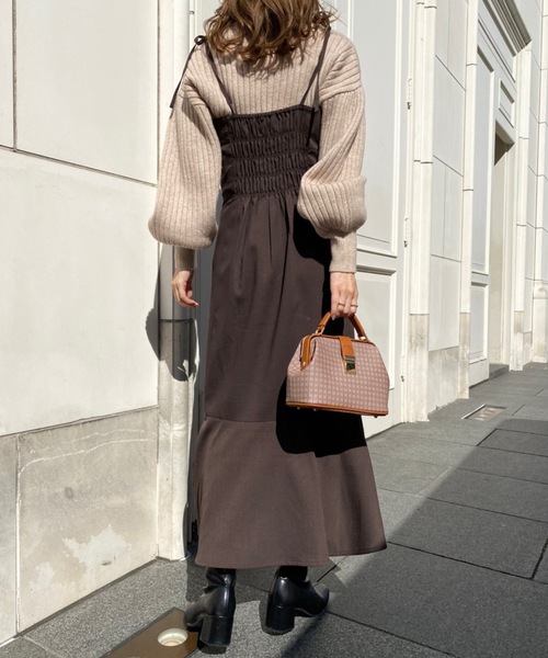 one after another NICE CLAUP（ワンアフターアナザーナイスクラップ）の「ハイネックニットとマーメイドキャミワンピースセット（ワンピース・レディース・モカ/ブラック/ブラック系その他/ブルー系その他・FREE）」の10枚目の写真