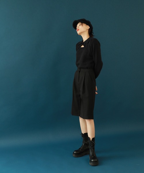 by muni:r（バイ ムニール）の「ハーフ バミューダ ハイウエスト スラックス（スラックス・レディース・ブラック/ブラウン/グレー・SMALL/MEDIUM）」の11枚目の写真