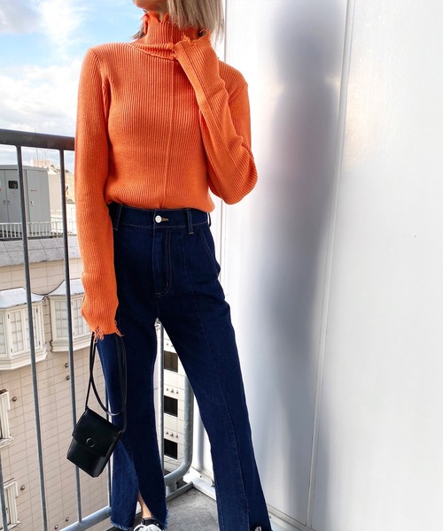 MLI'A（エムリア）の「2Wayダメージハイネックリブニット（ニット/セーター・レディース・オフホワイト/ブラック/グリーン/ブルー/イエロー系その他/レッド/オレンジ・M）」の19枚目の写真