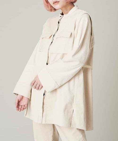 A de a.v.v（アードアー・ヴェ・ヴェ）の「（SET UP対応）バックリボンコーデュロイシャツ（シャツ/ブラウス・レディース・アイボリー/ブラウン・39）」の2枚目の写真