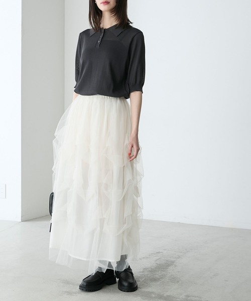 forksy.（フォルクシー）の「【forksy.】半そでポロニットプルオーバー（ポロシャツ・レディース・ブラック/ネイビー/ピンク/オレンジ/グリーン/アイボリー/ケリー/コバルトブルー/イエロー/ダークネイビー/オリーブ/ホワイト×ブラック/オレンジ系/レッド/チャコール・FREE）」の4枚目の写真