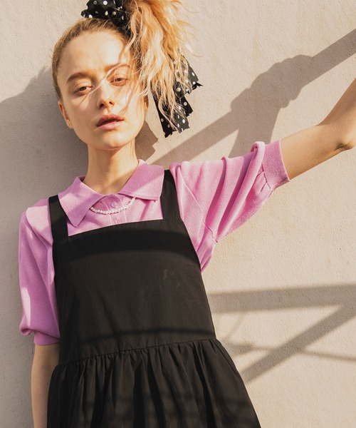 forksy.（フォルクシー）の「【forksy.】半そでポロニットプルオーバー（ポロシャツ・レディース・ブラック/ネイビー/ピンク/オレンジ/グリーン/アイボリー/ケリー/コバルトブルー/イエロー/ダークネイビー/オリーブ/ホワイト×ブラック/オレンジ系/レッド/チャコール・FREE）」の19枚目の写真