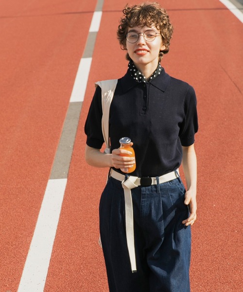 【美品】フォクシー 半袖 ニット トップス ポロ コットン✕シルク オーガンジー forksy.（フォルクシー）の「【forksy.】半そでポロニットプルオーバー