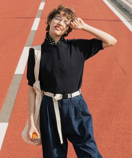 forksy.（フォルクシー）の「【forksy.】半そでポロニットプルオーバー（ポロシャツ・レディース・ブラック/ネイビー/ピンク/オレンジ/グリーン/アイボリー/ケリー/コバルトブルー/イエロー/ダークネイビー/オリーブ/ホワイト×ブラック/オレンジ系/レッド/チャコール・FREE）」の21枚目の写真