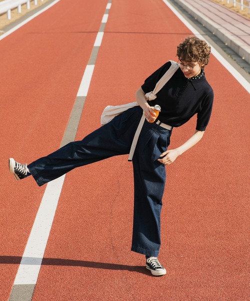 forksy.（フォルクシー）の「【forksy.】半そでポロニットプルオーバー（ポロシャツ・レディース・ブラック/ネイビー/ピンク/オレンジ/グリーン/アイボリー/ケリー/コバルトブルー/イエロー/ダークネイビー/オリーブ/ホワイト×ブラック/オレンジ系/レッド/チャコール・FREE）」の20枚目の写真