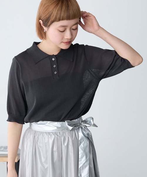 【美品】フォクシー 半袖 ニット トップス ポロ コットン✕シルク オーガンジー フォクシー半袖ニット