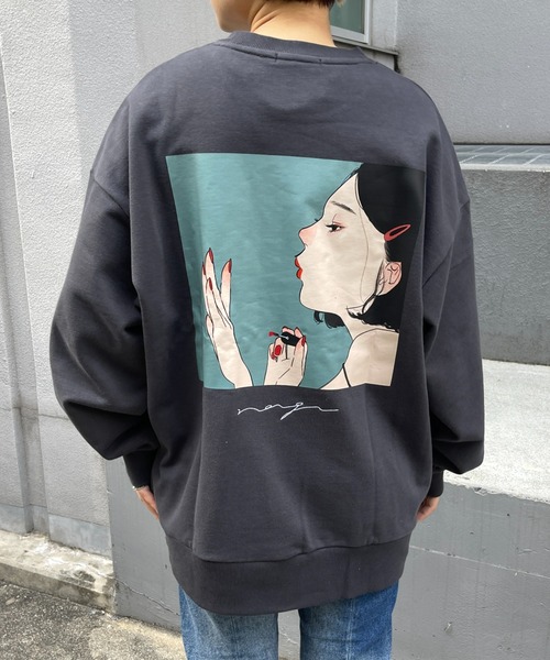 CPCM（シーピーシーエム）の「イラストレーターコラボ/裏毛スウェット（スウェット・メンズ・チャコールグレー/ベージュ/グリーン・MEDIUM/LARGE）」の2枚目の写真