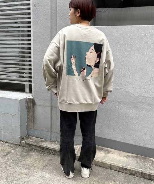 CPCM（シーピーシーエム）の「イラストレーターコラボ/裏毛スウェット（スウェット・メンズ・チャコールグレー/ベージュ/グリーン・MEDIUM/LARGE）」の4枚目の写真