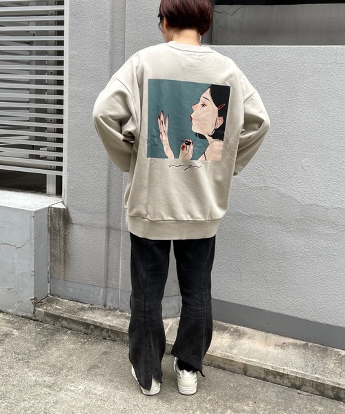 CPCM（シーピーシーエム）の「イラストレーターコラボ/裏毛スウェット（スウェット・メンズ・チャコールグレー/ベージュ/グリーン・MEDIUM/LARGE）」の5枚目の写真