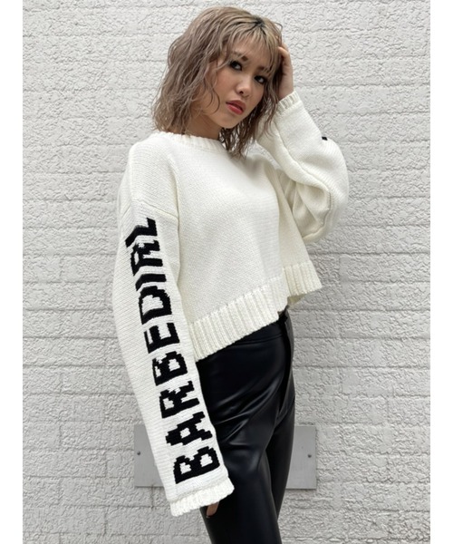 EGOIST(エゴイスト)の「スリーブメッセージニットトップス(ニット/セーター・レディース・ホワイト/ブラック/オレンジ・FREE)」の7枚目の写真
