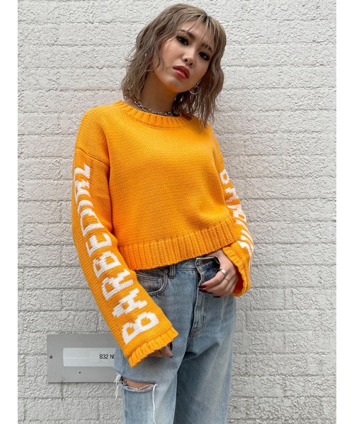 EGOIST(エゴイスト)の「スリーブメッセージニットトップス(ニット/セーター・レディース・ホワイト/ブラック/オレンジ・FREE)」の12枚目の写真