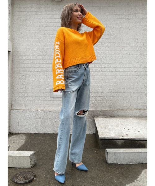 EGOIST(エゴイスト)の「スリーブメッセージニットトップス(ニット/セーター・レディース・ホワイト/ブラック/オレンジ・FREE)」の15枚目の写真